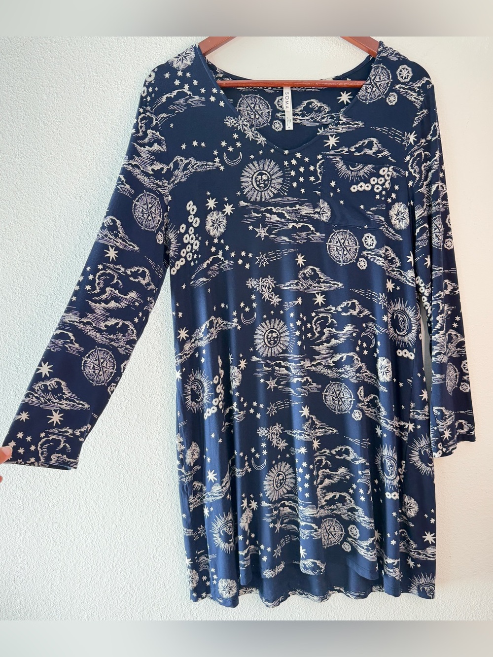 Soma Cool Nights Celestial Print Navy Blue Nightgown Sun Moon Stars Sleepwear M